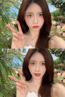 一邊親著面膜胸口